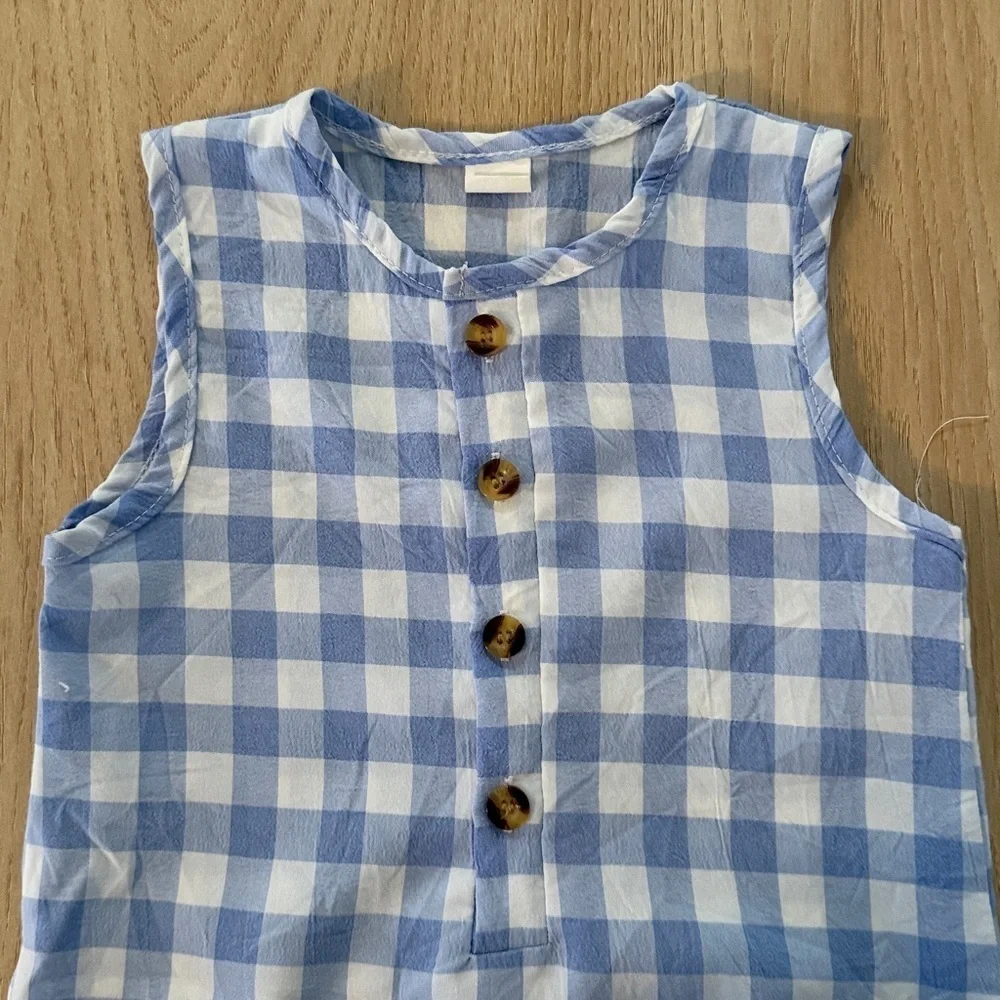 Blue Checkered Sleeveless Romper